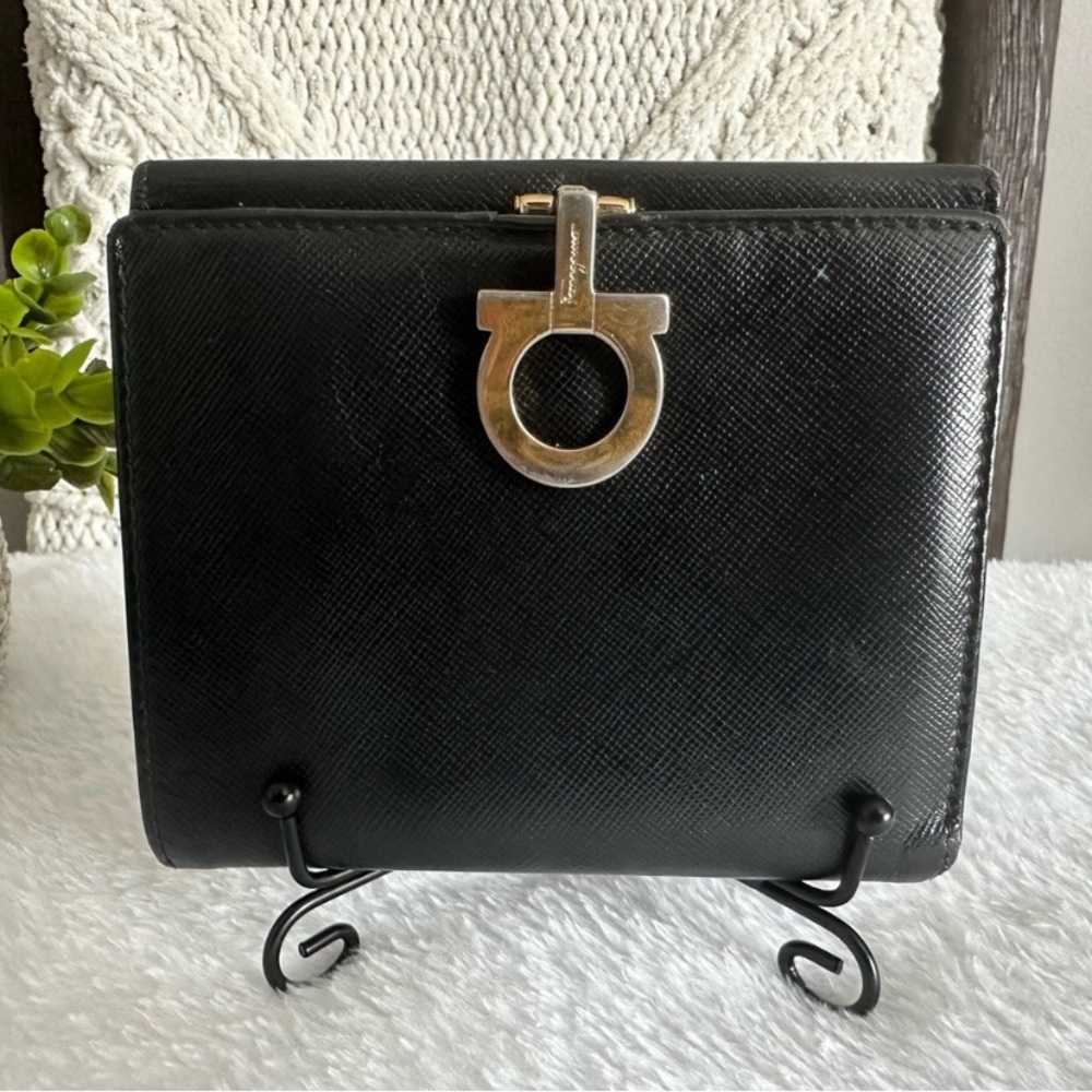 Salvatore Ferragamo Black Leather Wallet with Gold Accent